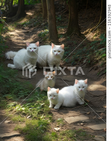 AI-generated image of mother cat and kitten relaxing in the shade 116392948