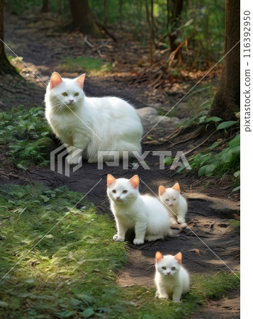 AI-generated image of mother cat and kitten relaxing in the shade 116392950