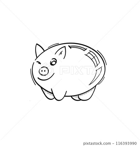Cute line piggy bank. The concept of financial stability, accumulation of money, income, money cushion. 116393990