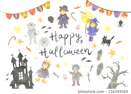 Watercolor Halloween vector illustration set 116394089