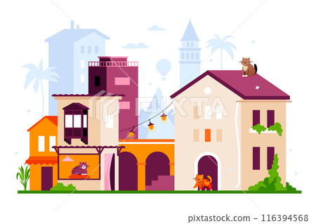 Cats on Turkish street - modern colored vector illustration 116394568