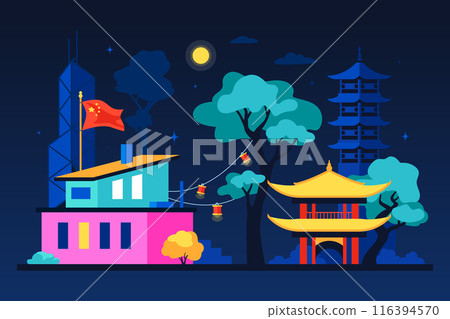 National Chinese Buildings - modern colored vector illustration 116394570