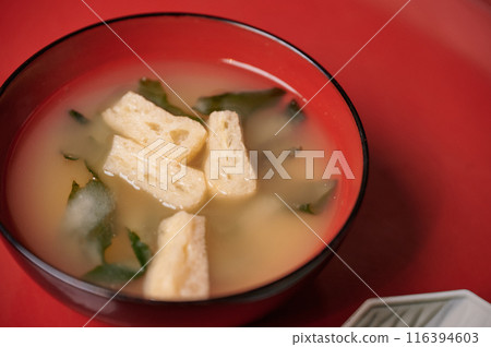 Delicious miso soup, fried tofu, Japanese food Delicious miso soup, fried tofu, Japanese food 116394603