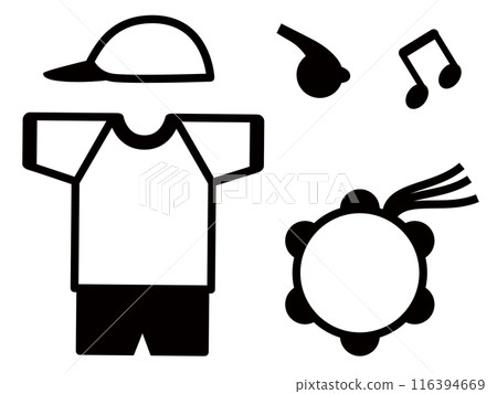 Pictogram-style monochrome illustration set of kindergarten items Pictogram-style monochrome illustration set of kindergarten items 116394669