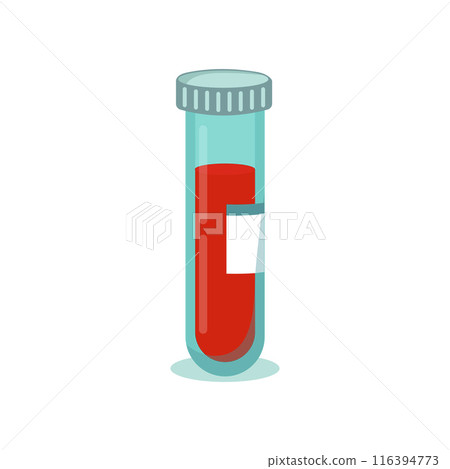 Blood test tube container and medical lab analysis form list with results data and approved check mark vector illustration. Flat clinical exam checklist document. Medicine care service concept 116394773