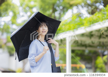 拿著遮陽傘的婦女 拿著遮陽傘的婦女 116394934