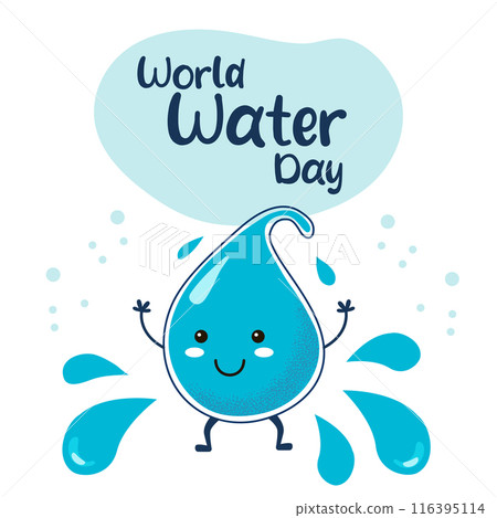Vector post template world water day illustration. Cute water drop character. 116395114