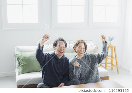 A couple looking at television A couple looking at television 116395565