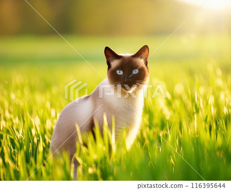 Portrait of Calm Siamese Cat Outdoors Portrait of Calm Siamese Cat Outdoors 116395644