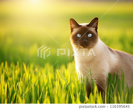Portrait of Calm Siamese Cat Outdoors Portrait of Calm Siamese Cat Outdoors 116395645