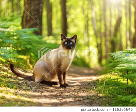 Portrait of Calm Siamese Cat Outdoors Portrait of Calm Siamese Cat Outdoors 116395646