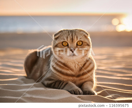 Calm Scottish Fold Cat Relaxing Outdoors Calm Scottish Fold Cat Relaxing Outdoors 116395675