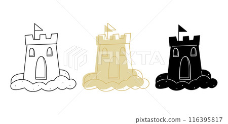 One sand castle in different colors. Doodle clip art for your projects. One sand castle in different colors. Doodle clip art for your projects. 116395817