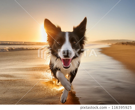 Energetic Border Collier Running Freely Outdoors: Capturing Joy in Motion 116395925