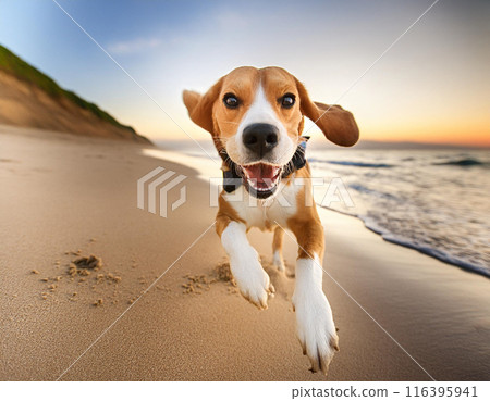 Energetic Beagle Running Freely Outdoors: Capturing Joy in Motion Energetic Beagle Running Freely Outdoors: Capturing Joy in Motion 116395941