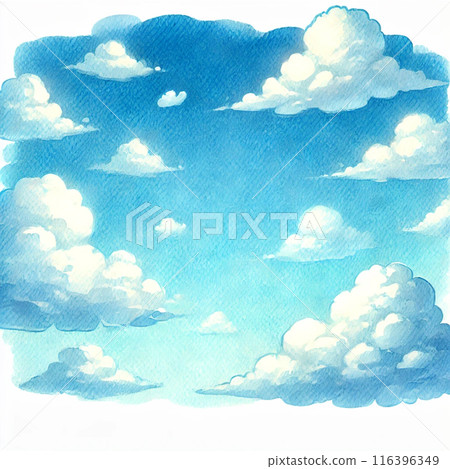 漂浮在夏天天空中的蓬鬆雲彩的插圖。 漂浮在夏天天空中的蓬鬆雲彩的插圖。 116396349