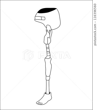 Leg prosthesis line art, artificial foot for orthopedic rehabilitation, bionic implant, exoskeleton. Leg prosthesis line art, artificial foot for orthopedic rehabilitation, bionic implant, exoskeleton. 116396560