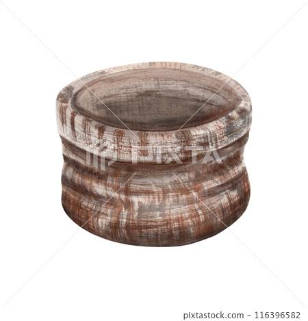 Empty rustic hessian bag. Open tow sack for organic market labels and product designs. Hand drawn watercolor illustration isolated from background. Vegetable, crops or grains containet. Burlap pouch 116396582