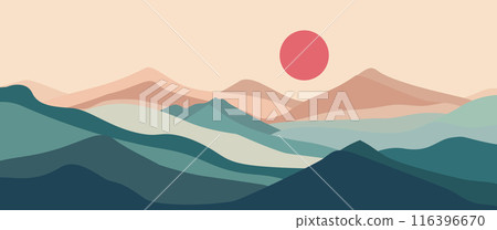 Abstract mountain landscape background, Nature wall decor, art print, minimalist panorama hill, adventure and travel view design. Vector illustration 116396670