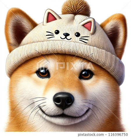 戴著可愛帽子的柴犬的插圖。 戴著可愛帽子的柴犬的插圖。 116396750