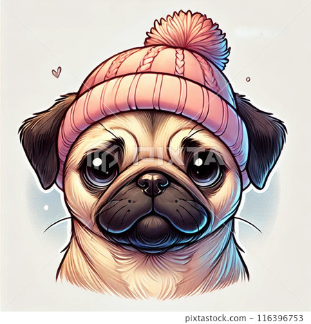 戴著可愛的帽子，印象輕鬆的哈巴狗。 116396753