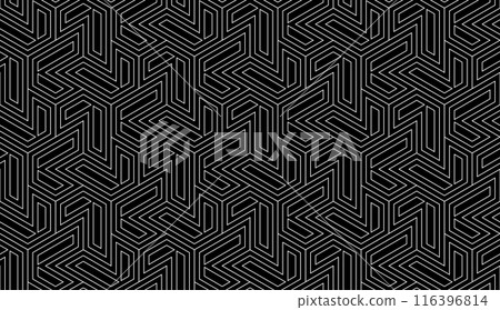 Abstract geometric pattern with stripes, lines. Seamless vector background. White and black ornament. Simple lattice graphic design. 116396814