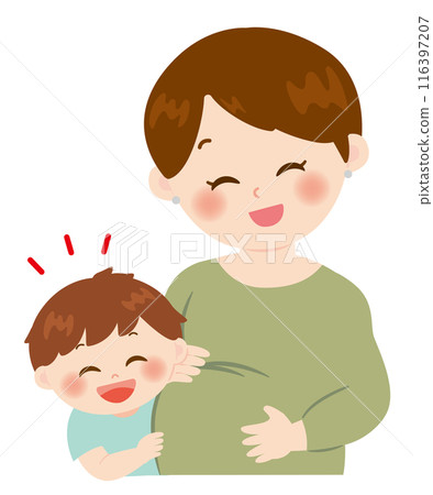 Pregnant woman and child character illustration 116397207
