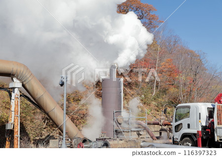Matsukawa Geothermal Power Plant (Hachimantai City, Iwate Prefecture) Pipes from geothermal wells for geothermal power generation Matsukawa Geothermal Power Plant (Hachimantai City, Iwate Prefecture) Pipes from geothermal wells for geothermal power generation 116397323