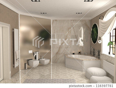 bathroom, interior visualization, 3D illustration 116397781