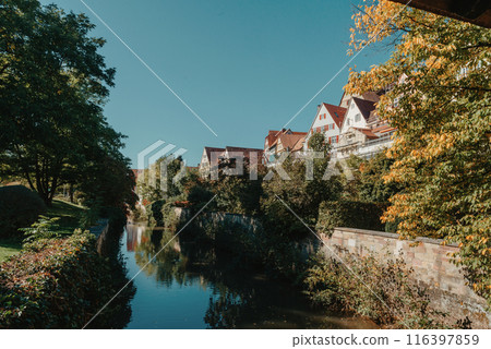 Old national German town house in Bietigheim-Bissingen, Baden-Wuerttemberg, Germany, Europe. Old Town is full of colorful and well preserved buildings. Old national German town house in Bietigheim-Bissingen, Baden-Wuerttemberg, Germany, Europe. Old Town is full of colorful and well preserved buildings. 116397859