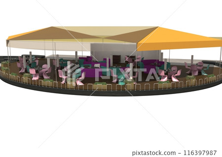 restaurant, summer terrace,  exterior visualization, 3D illustration 116397987