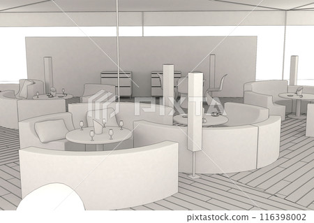 restaurant, summer terrace, exterior visualization, 3D illustration restaurant, summer terrace, exterior visualization, 3D illustration 116398002