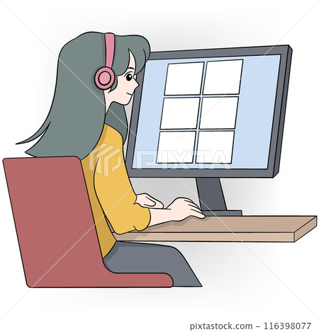 Woman with Headphones Conducting an Online Presentation 116398077