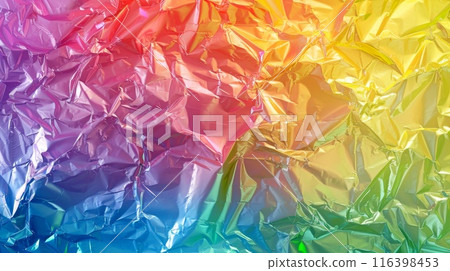 Colorful Crumpled Aluminum Foil Background in Rainbow Gradient 116398453