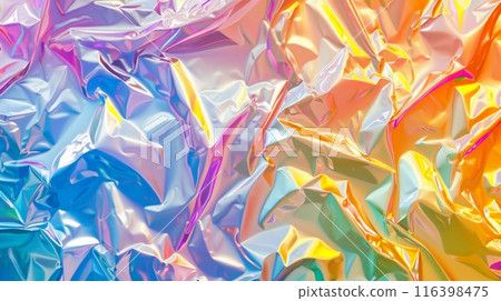 Colorful Iridescent Wrinkled Foil Texture With Vibrant Colors and Metallic Shine 116398475