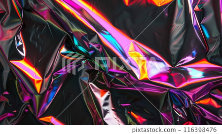 Abstract Neon Holographic Metallic Foil Texture with Vibrant Reflective Colors Abstract Neon Holographic Metallic Foil Texture with Vibrant Reflective Colors 116398476