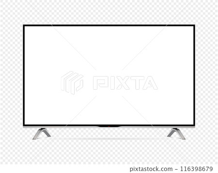 Realistic oled tv screen. Smart tv mockup isolated on transparent background. Vector illustration. 116398679