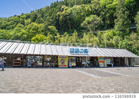 道之站奧井翁木之里和背景中可見的山脈（靜岡縣） 116398919