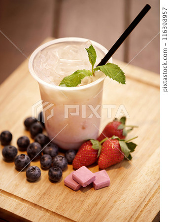 Delicious and refreshing coffee based beverage, ice coffee, cold drink, coffee beans 116398957
