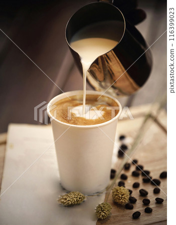 Delicious and refreshing coffee based beverage, ice coffee, cold drink, coffee beans Delicious and refreshing coffee based beverage, ice coffee, cold drink, coffee beans 116399023