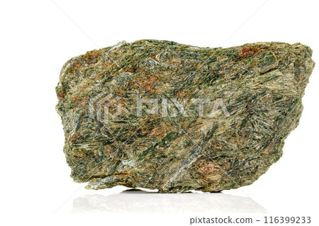 Macro stone mineral Diopside Calcite Magnetite on a white background 116399233