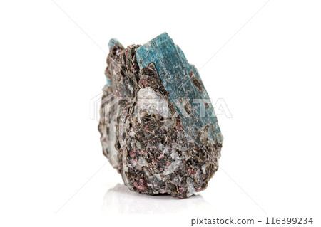 Macro stone mineral Diopside Calcite Magnetite on a white background 116399234
