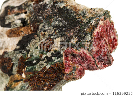 Macro stone mineral Actinolite on a white background 116399235