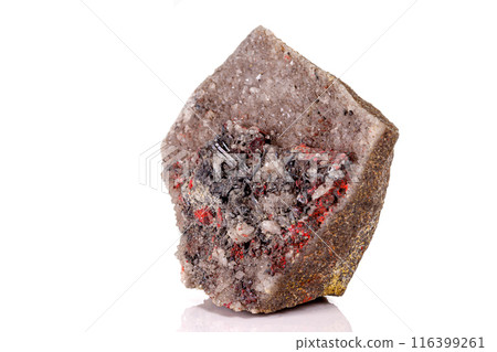 Macro stone Cinnabar with mineral stibnite on a white background 116399261