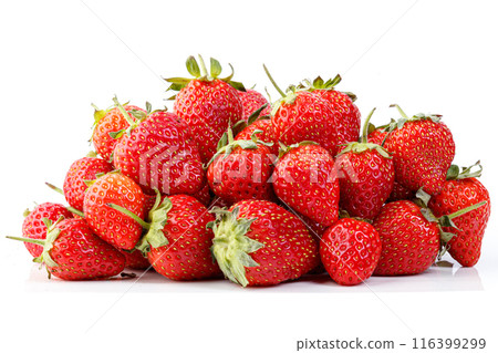 beautiful and ripe red strawberries on a white background 116399299
