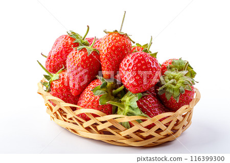 beautiful and ripe red strawberries on a white background 116399300