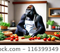 大猩猩在廚房裡煮蔬菜 116399349