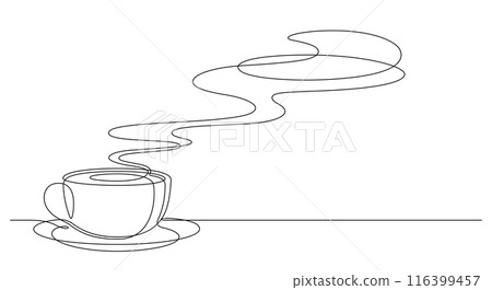 coffee steam hot drink one line continuous decorative art 116399457