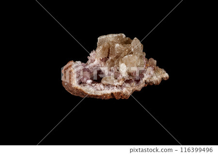 Macro mineral stone Pink Amethyst on a black background 116399496