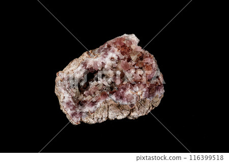 Macro mineral stone Pink Amethyst on a black background 116399518
